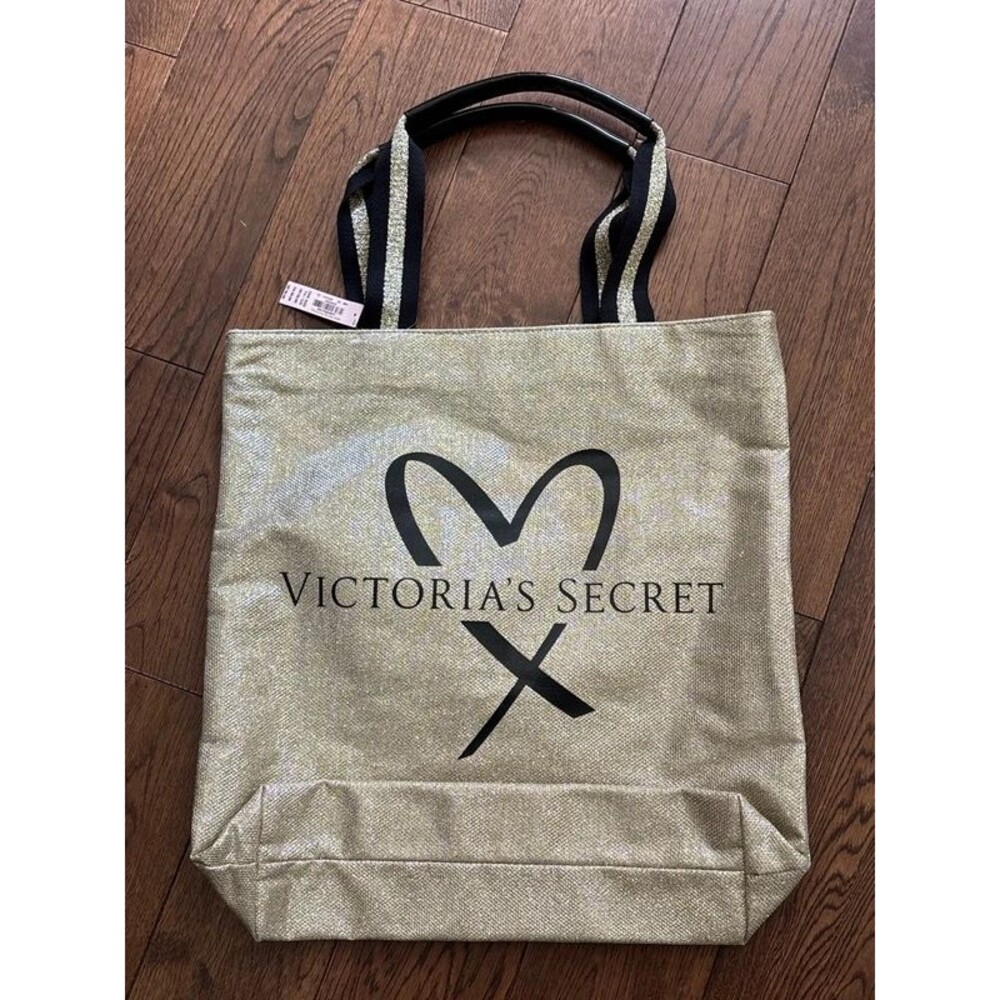 New Victoria’s Secret tote bag, metallic, gold, and black patent black handles